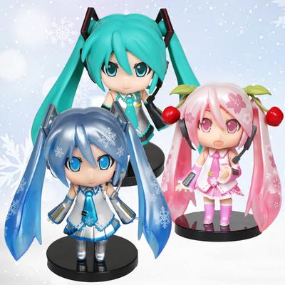 Figurine Miku Anime Mini Personnage Ornements Rose Fleur de Cerisier Vert Poireau Bleu Glace Neige Hatsune Décoration de Bureau Jouet Cadeau