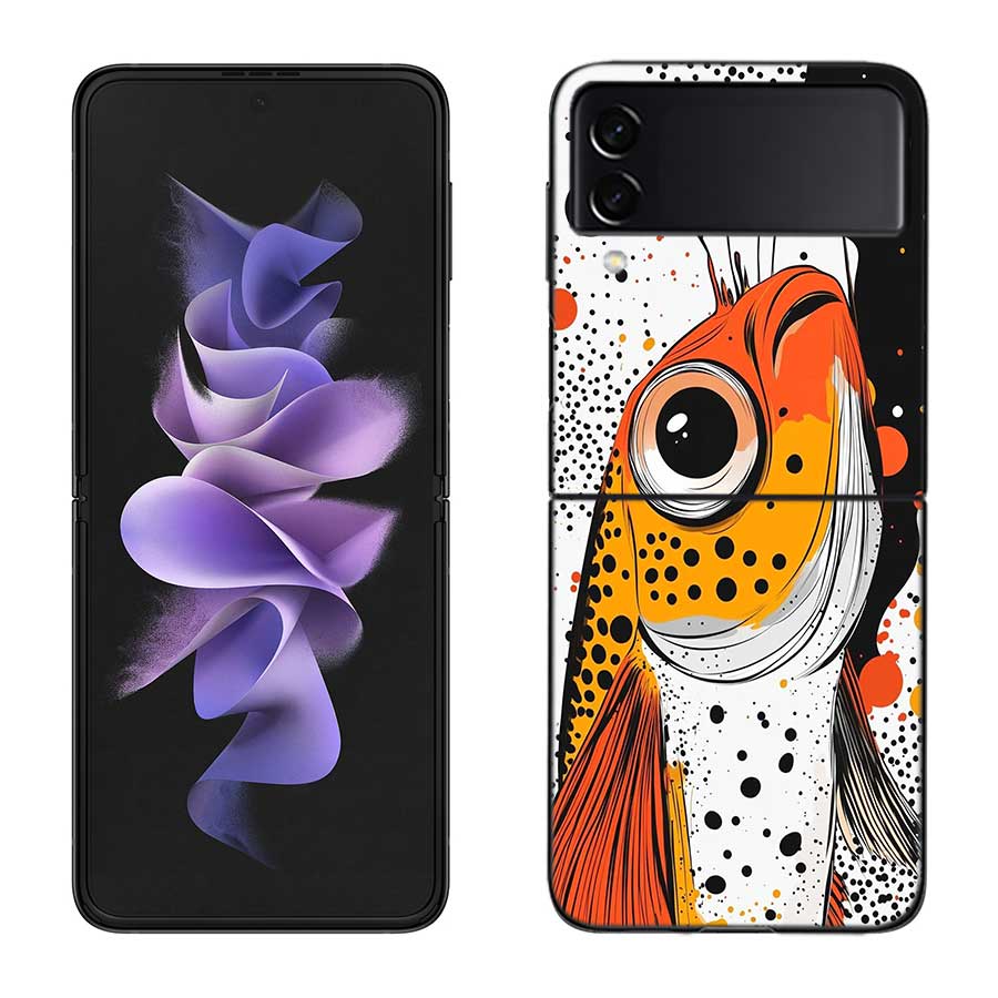 Pop Art Drawing Ideas Fish Phone Case For Samsung Z Flip 7 6 5G Galaxy Z Flip 5 4 3 Black Hard Cell Cover Luxury PC Shell Coque
