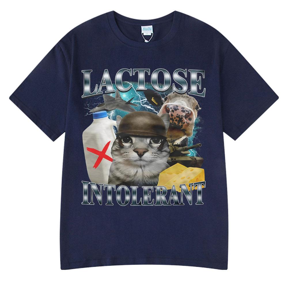 2025 Summer Hot Sale Wears Lactose Intolerant Funny Cat Meme T-shirts Fashion Tshirt Hip Hop Couple Style Clothes Cotton Tshirts