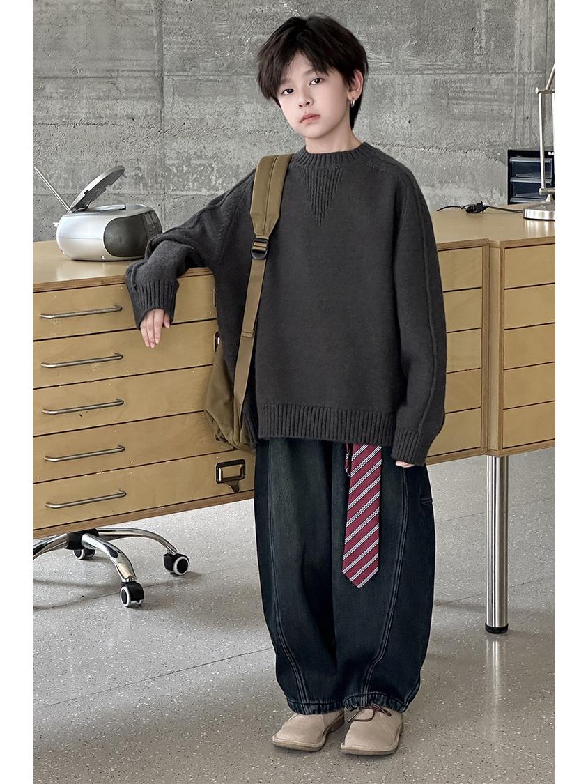 

Men s Crew Neck Sweater: 2025 Autumn/Winter Casual Knit, Long Sleeve Pullover Loose Fit Size 170