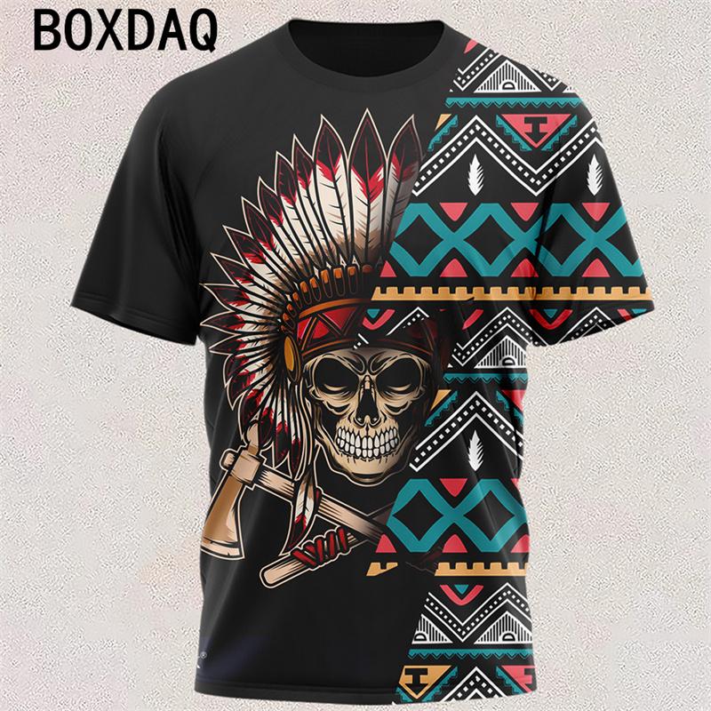 

2023 Лето Новая Мужская Футболка 3D Индийский Ужас Череп Принт Личность Топы Оверсайз 6XL с коротким рукавом Повседневные топы Мужская футболка