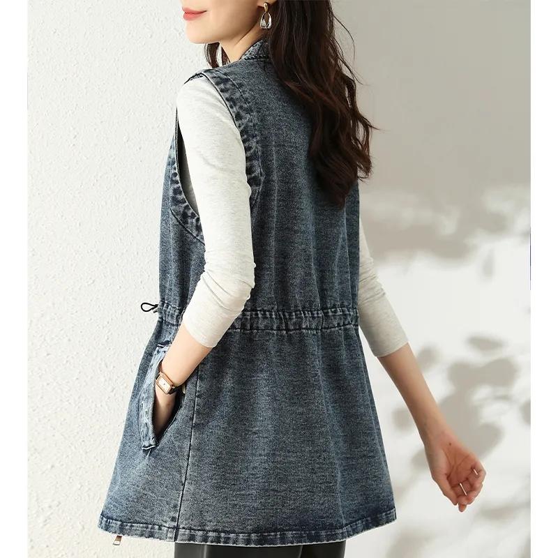 Τζιν Γιλέκο για Γυναίκες Βαμβακερά Αμάνικα Μπλουζάκια Γιλέκο Oversize Μακρύ Casual Γιλέκο