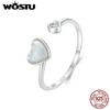 WOSTU 925 Sterling Silver Creative Double Heart Opening Ring For Women Natural White Shell Rings Handmade Jewelry Party Gift