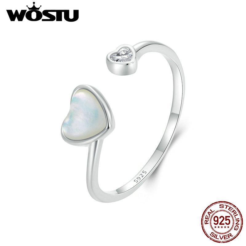 

WOSTU из стерлингового серебра 925 пробы, креативное двойное кольцо в форме сердца для женщин, натуральные белые кольца-ракушки, ювелирные изделия ручной работы, подарок на вечеринку