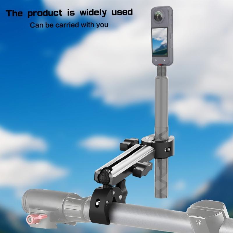 Double Head Clamp Selfies Stick Holder for Action Cameras On Motorcycles or Bicycles with Easy Installation