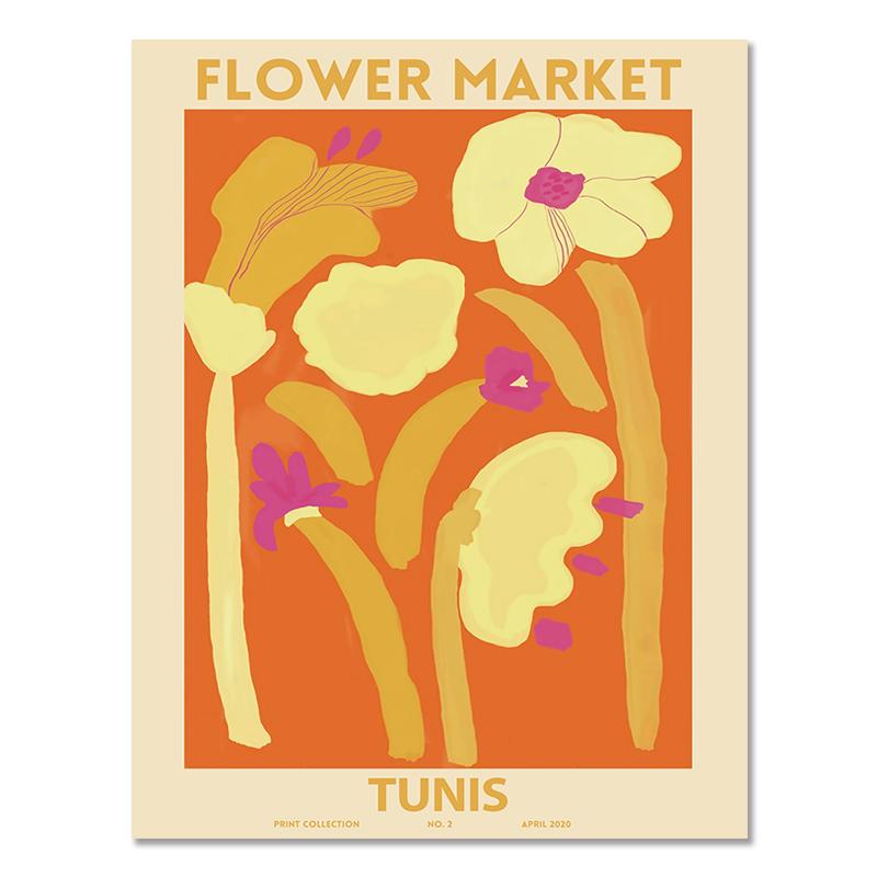 Abstrakt blomstermarknad Vintage Akvarell Väggkonst Canvasmålning Nordiska affischer och tryck Väggbilder för vardagsrumsinredning
