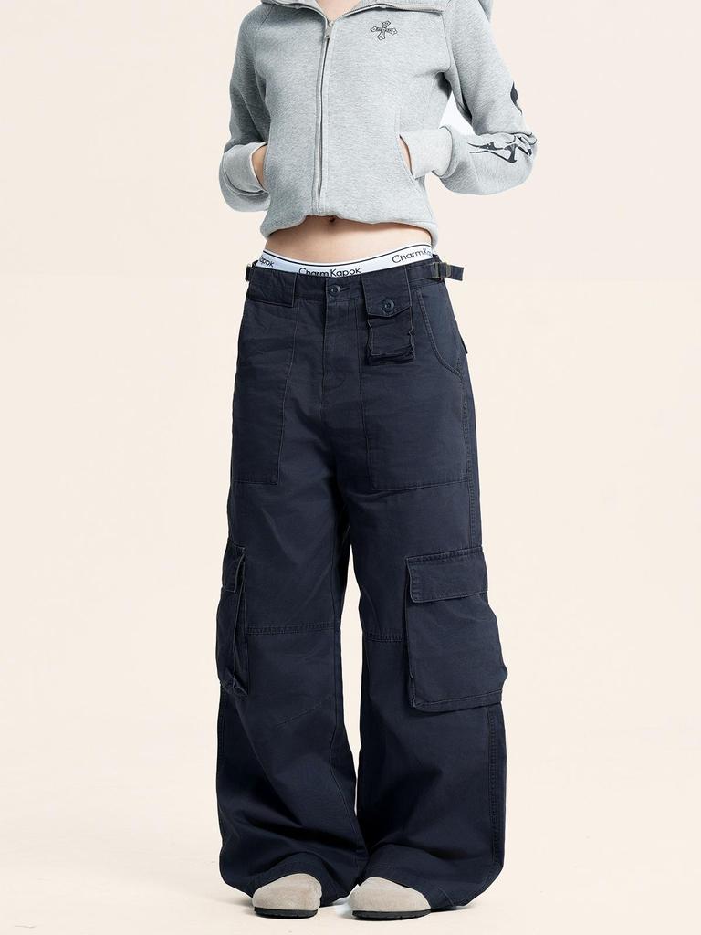 Yongfang Retro Unisex Lockerer Schnitt Cargohose mit Mehrfachtaschen-Design