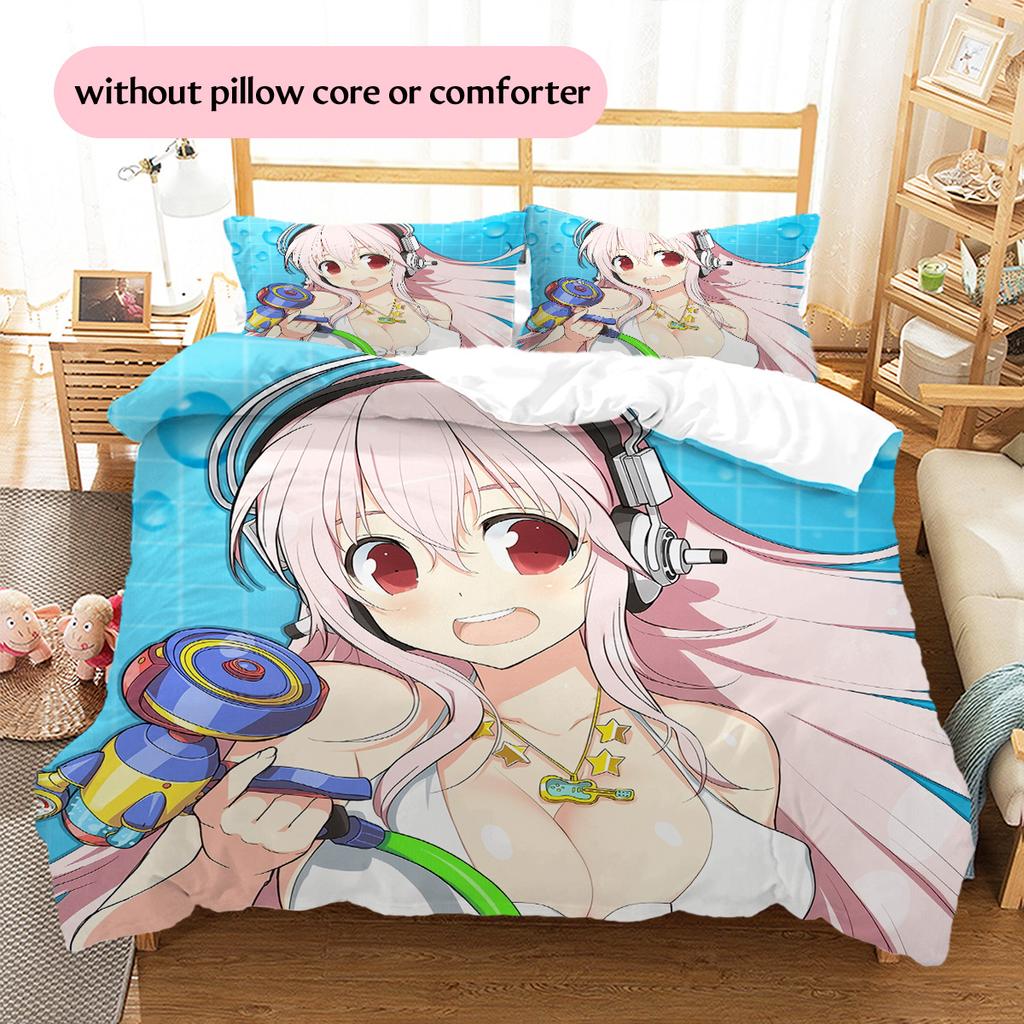 Super Sonico Pattern Bedding Quilt Set Home Decoration Gift (1 * duvet cover + 2 * pillowcase without core)