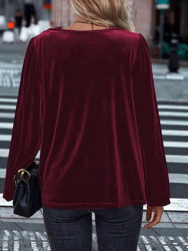 2026 Velvet High Neck Women's Long Sleeve Top - European, American, Korean Style for Spring/Autumn