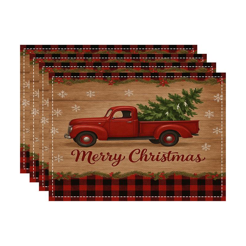 New Christmas Imitation Linen Texture Rectangular Placemat - Festive Table Mat Decoration