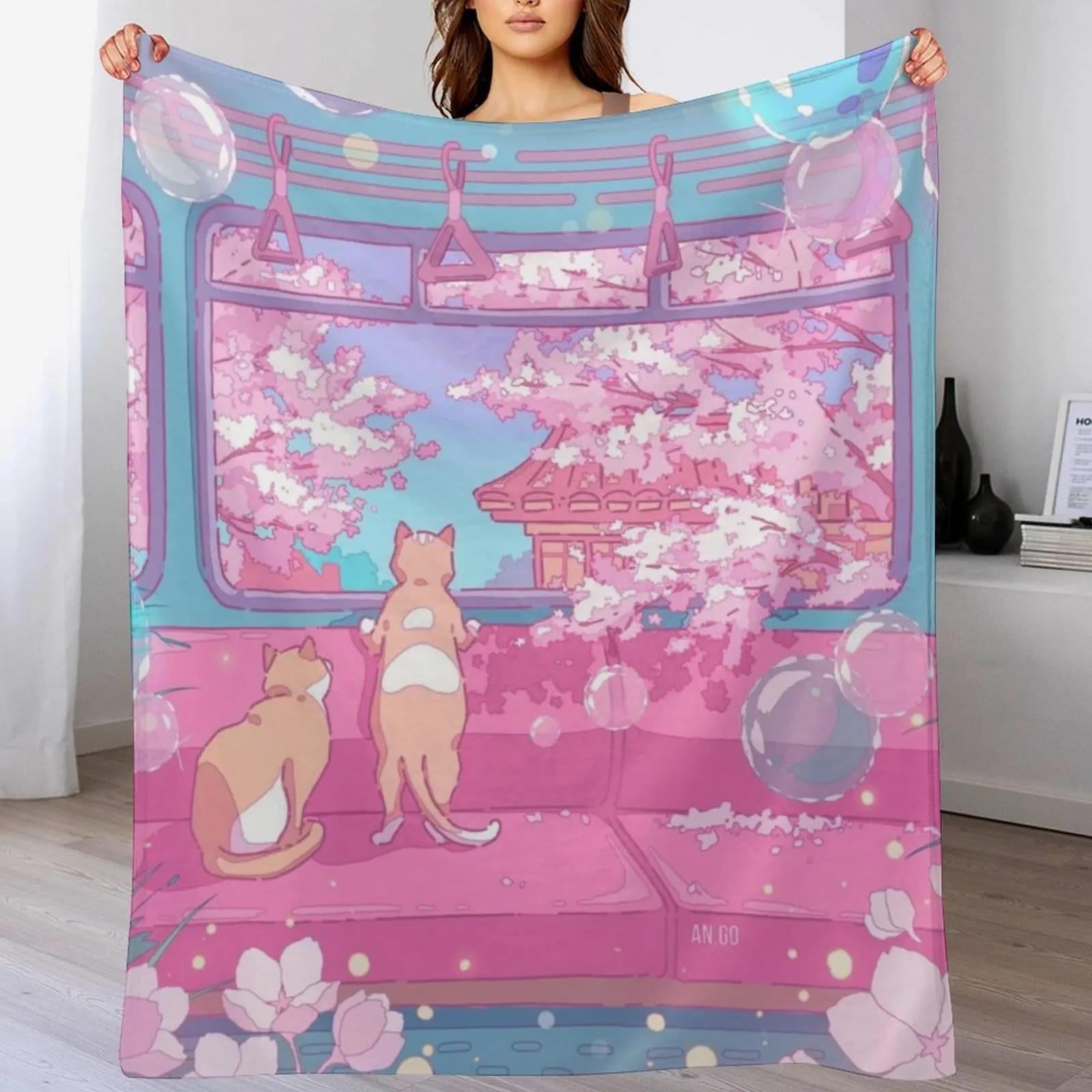 

The cute cats on the train soft colors Throw Blanket Lightweight Warm Blanket for Travel Camping 102x76cm(40x30in)