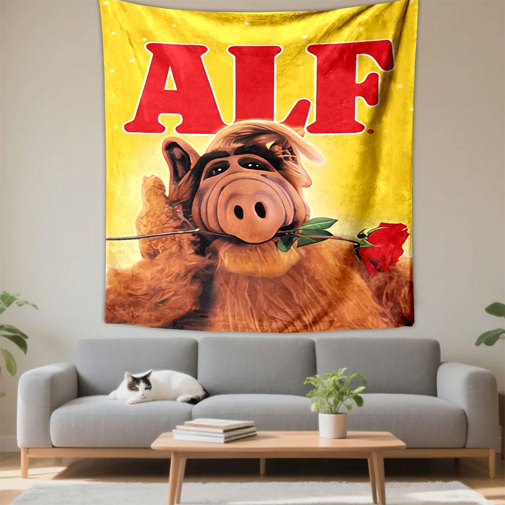 ALF TV Show Poster Tapestry Wall Hanging, Funny Alien Puppet Sitcom Art, Retro Wall Decor for Bedroom Living Room Dorm