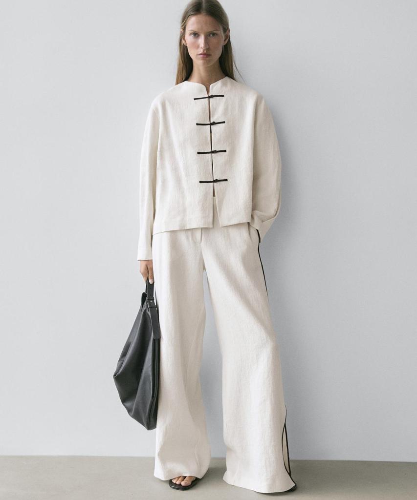 Masimodutti Contrast Trimmed Linen Pants