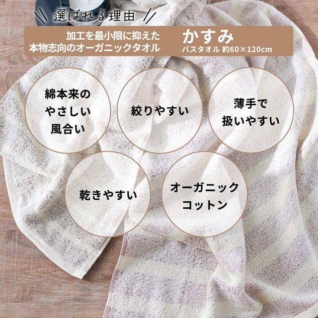 Tsubame Towel, Made in Japan, Thin Bath Towel, Set of 5, Kasumi Pattern, Quick-Drying, 100% Cotton, Senshu Towel, Established in 1912 (Meiji 45),