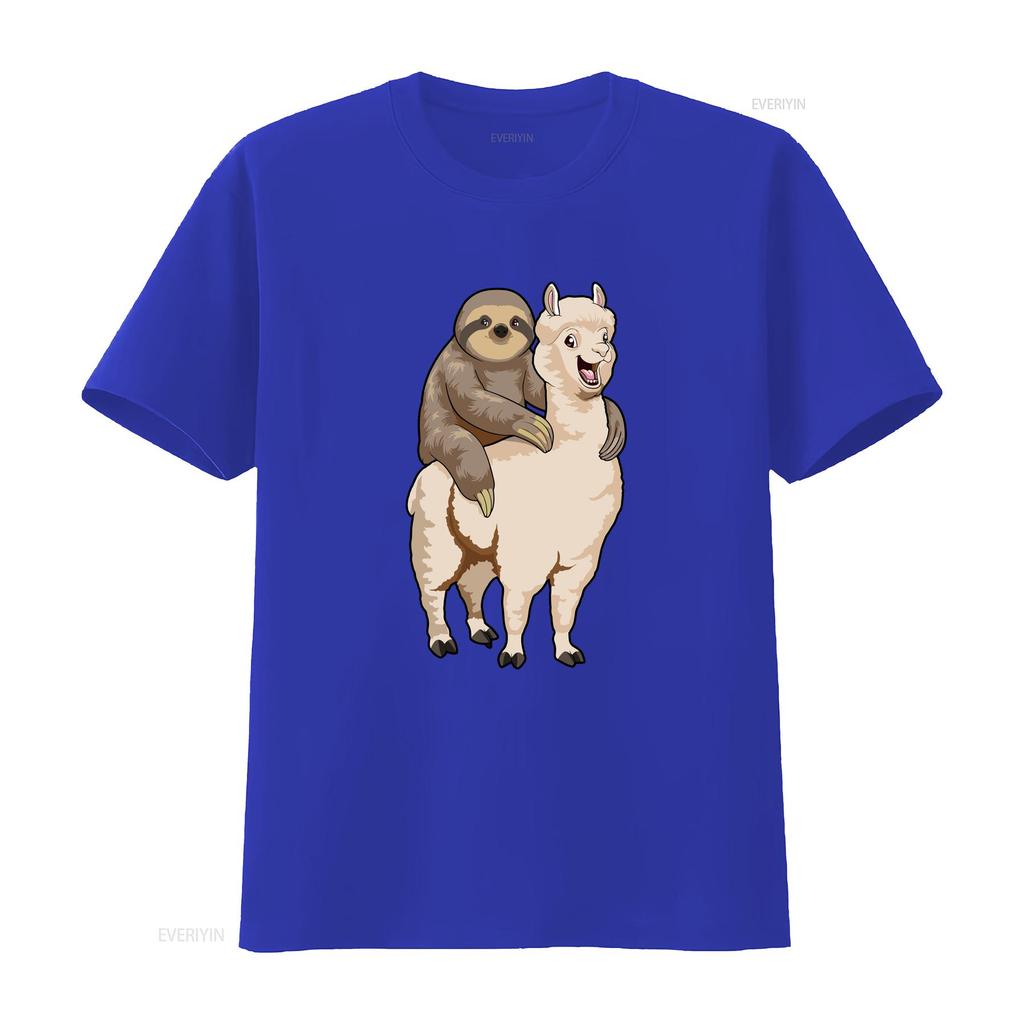 Sloth Riding Llama Funny Lazy Animal Pun T Shirt Sizes S 5XL vintage Washed Breathable Casual streetwear graphic fashion