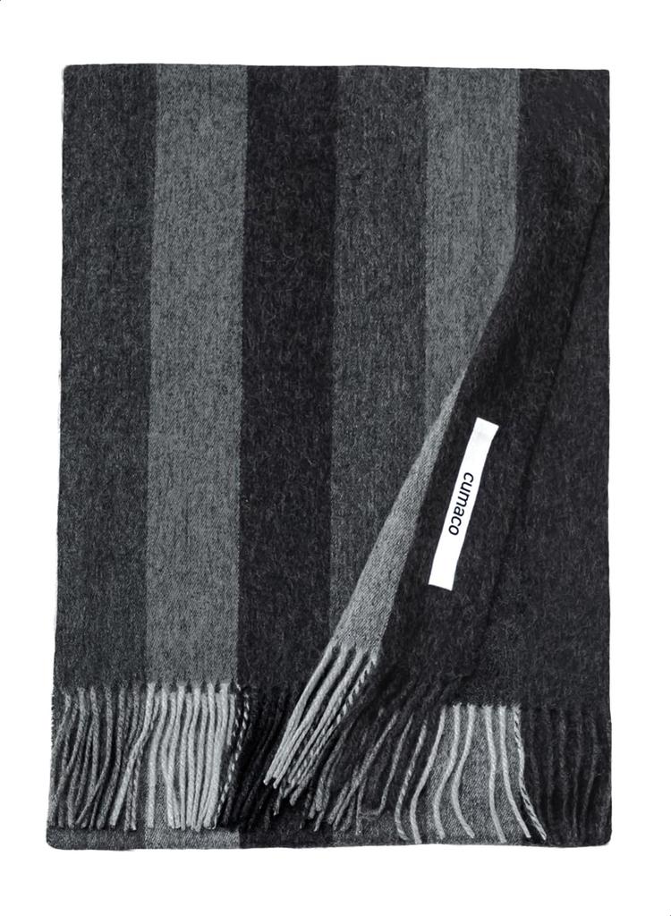 Black Cashmere Brand [cumaco] 11. 100% Scarf, Reversible, Striped, Unisex, Large, Thick, Name, Gift, Black, C-C0011B-7091