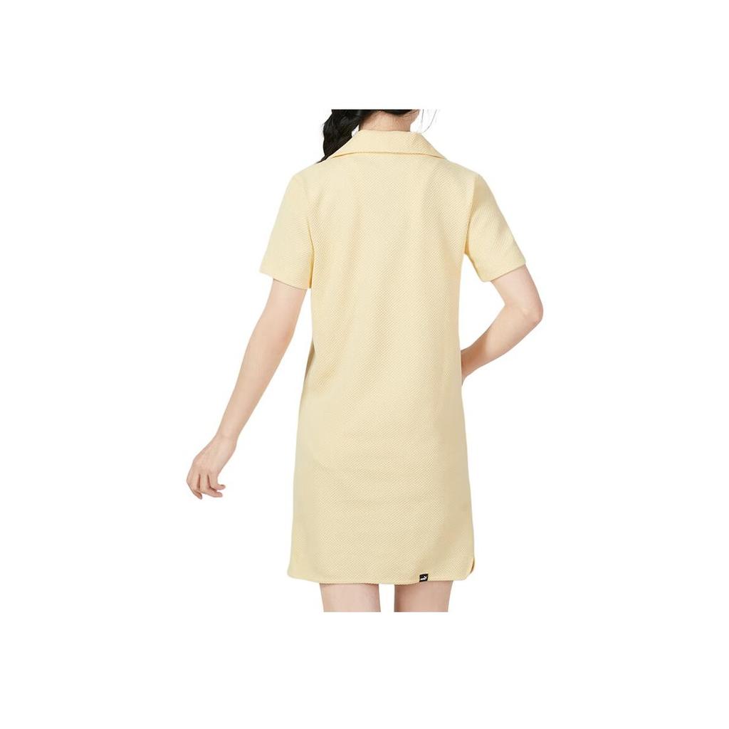 Puma Solid Color Polo Collar Casual Simple Comfortable T-Shirt Dress Women Dress Yellow 676658-42