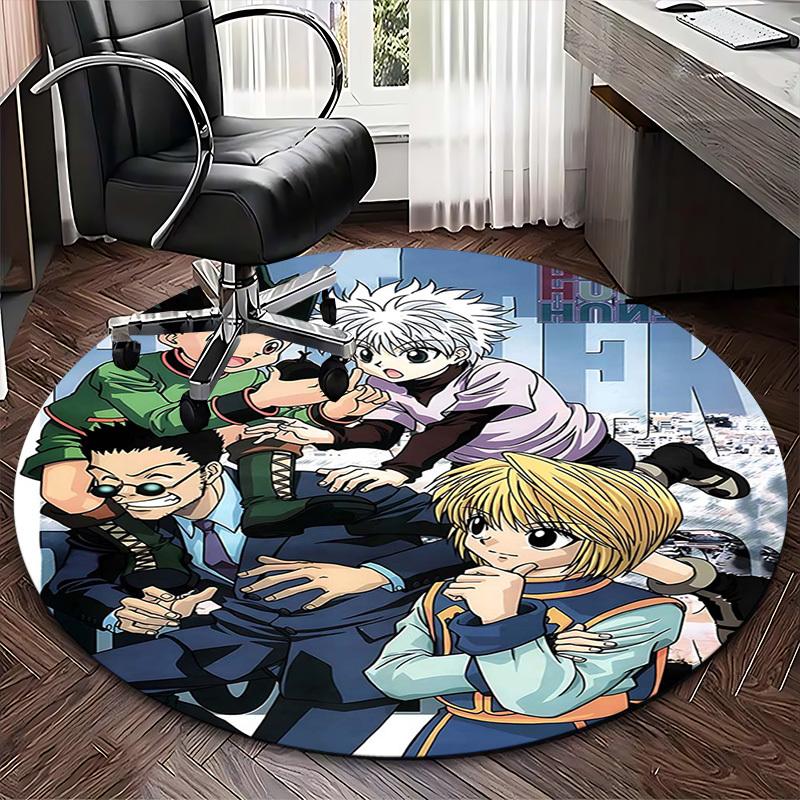 1pc Hunter x Hunter Anime Cartoon Design Round Carpet Office Chair Mat, NonSlip Rug for Home Decor, Living Room, Bedroom