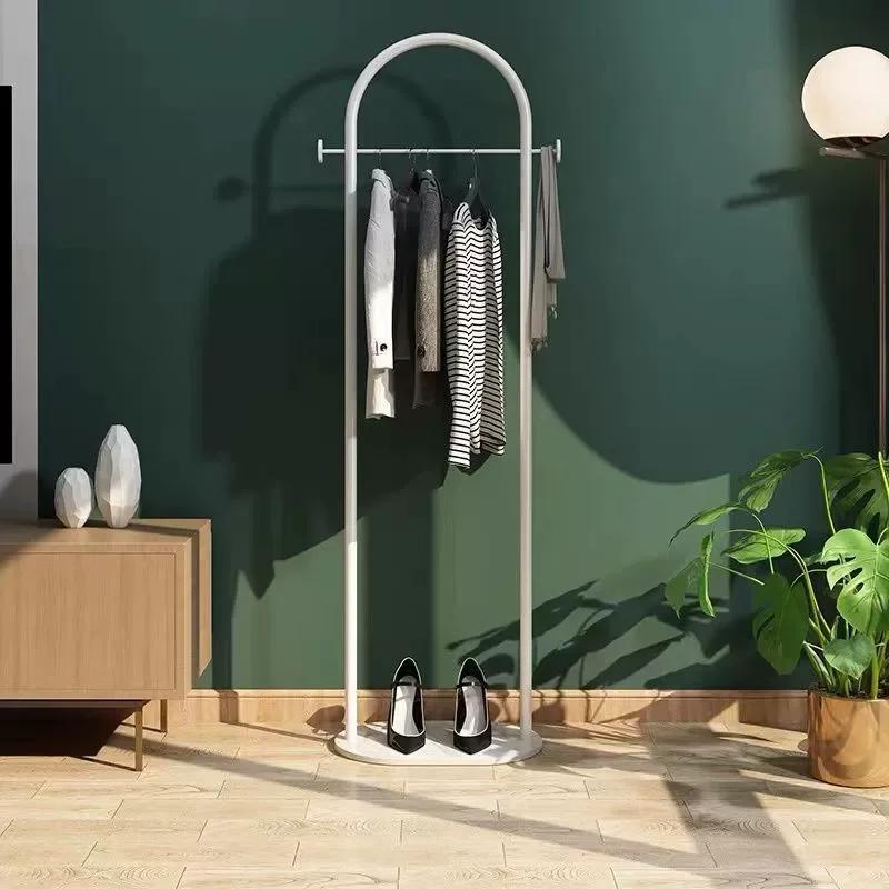 Metal Free Standing Clothes Hanger with Marble Base - Uncharged, Minimalist Bedroom Floor Mount Coat Rack with Storage Shelf