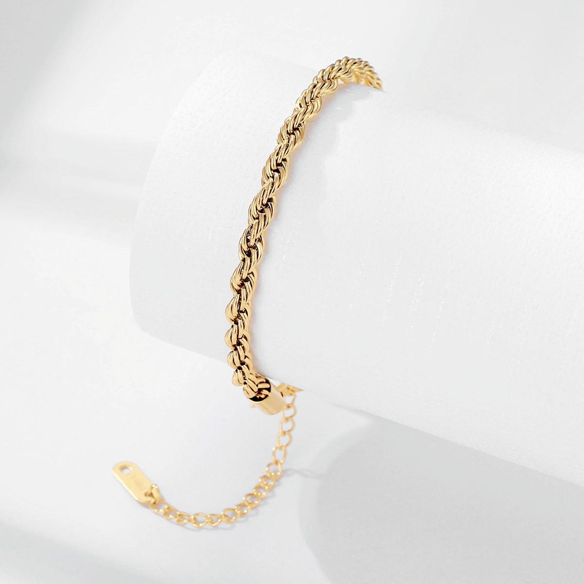 Fashion Men Women Waterproof Stainless Steel PVD18K Gold Twisted Chain Bracelet Twisted Hemp Rope Chain Bracelet 4mm * 23 cm&Trendy золотой