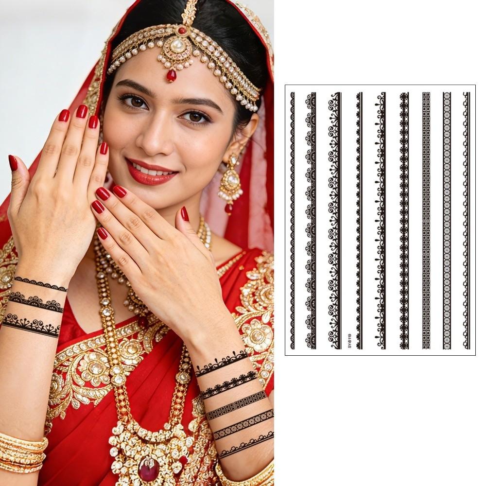 Adesivos de Transferência de Água Tatuagem Temporária de Henna Índia Mehndi Flor Arte Corporal Adesivo Mulher/Senhora/Menina