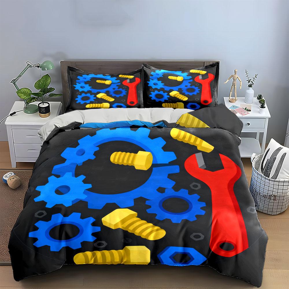 Gear Wrench Bolt Set Tools Soft Comfortable Duvet Cover Bedding Set Included 1*Duvet Cover & 2*Pillowcases, Gift