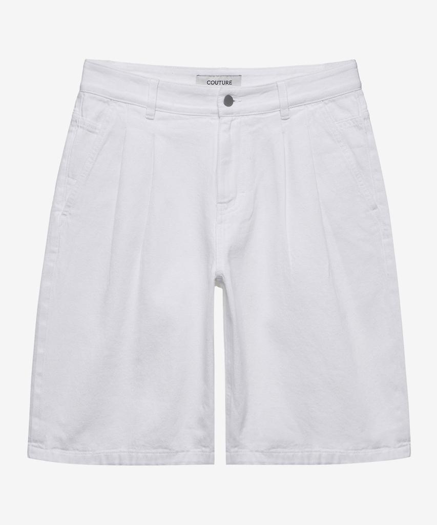 MINDBRIDGE [Couture] 9oz Doppelfalten Weiße Jeans-Halbhosen