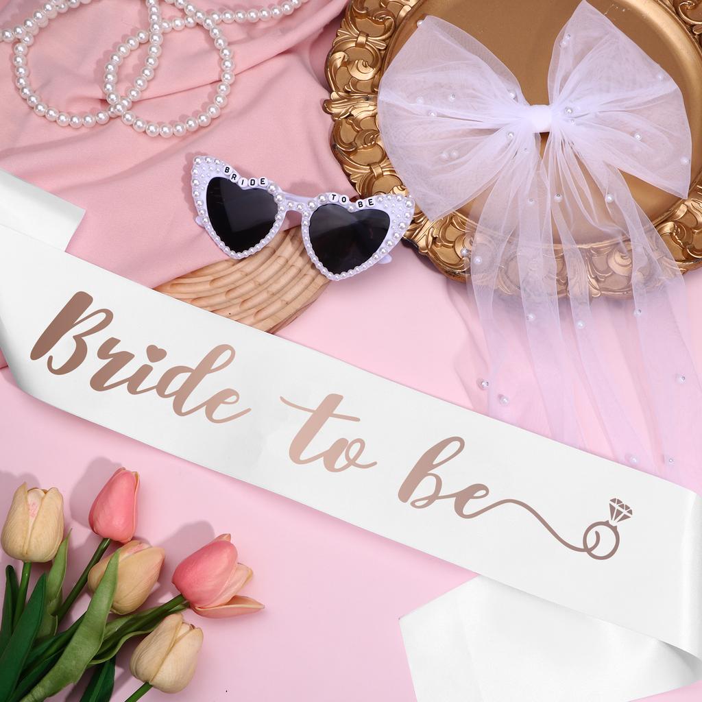 3Pcs Bachelorette Party Decoration Bachelorette Party Bride Sunglasses Bridal Veil Bride To Be Sash Heart Pearl Bride Glasses