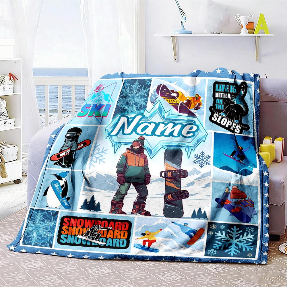 Snowboarding Adventure Customize Your Name Home Blanket S Comfortable Soft Lightweight Allseason Multipurpose Blanket For Picnics Couches Offices Beds