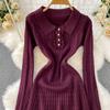 Autumn Winter High Waist Polo Knitted Umbrella Dresses  New Long Sleeve Casual Loose Sweater A-line Dresses Female