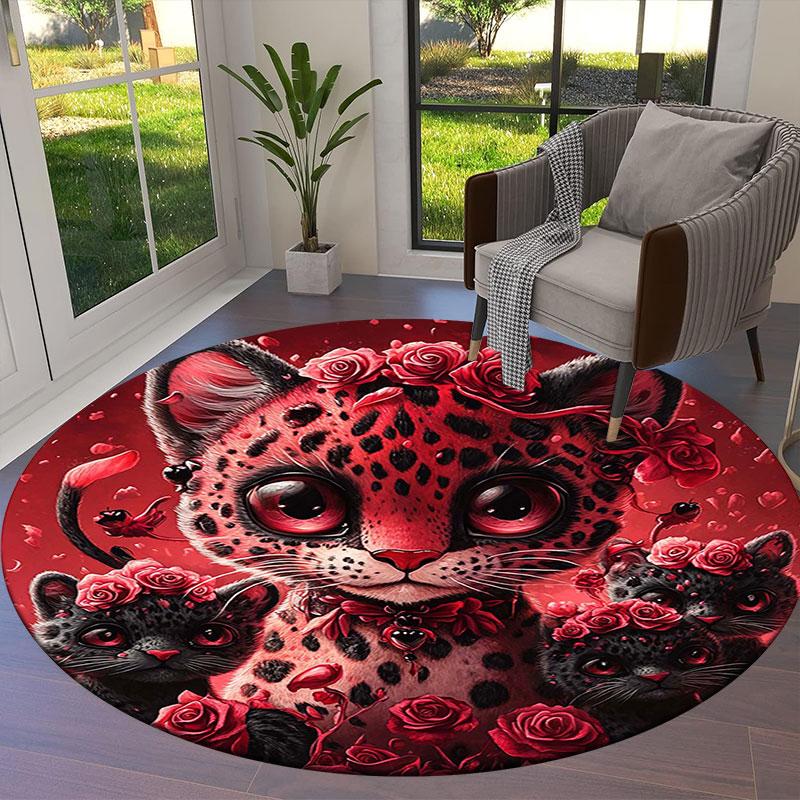 RoseAnimals Round Area Rug,Carpet Rug for Living Room Bedroom Sofa Playroom Decor,Non-slip Floor Mat