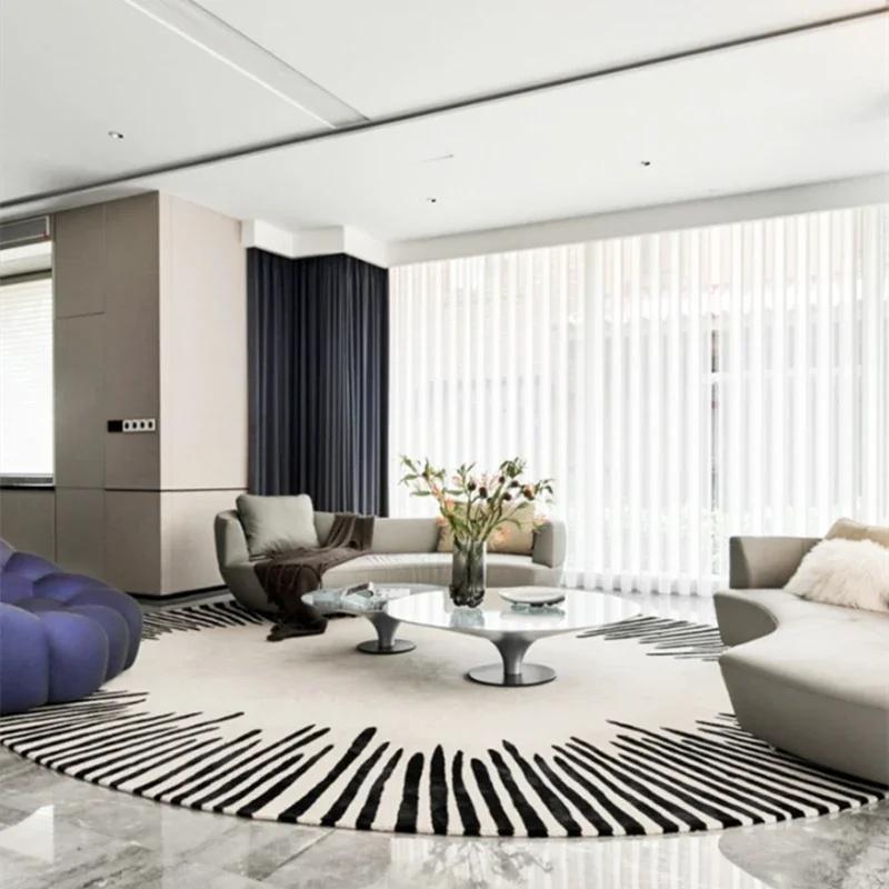 Minimalist Geometry Round Carpet Fluffy Soft Living Room Decor Light Luxury Circle Rugs for Bedroom Large Area Round Study Mat