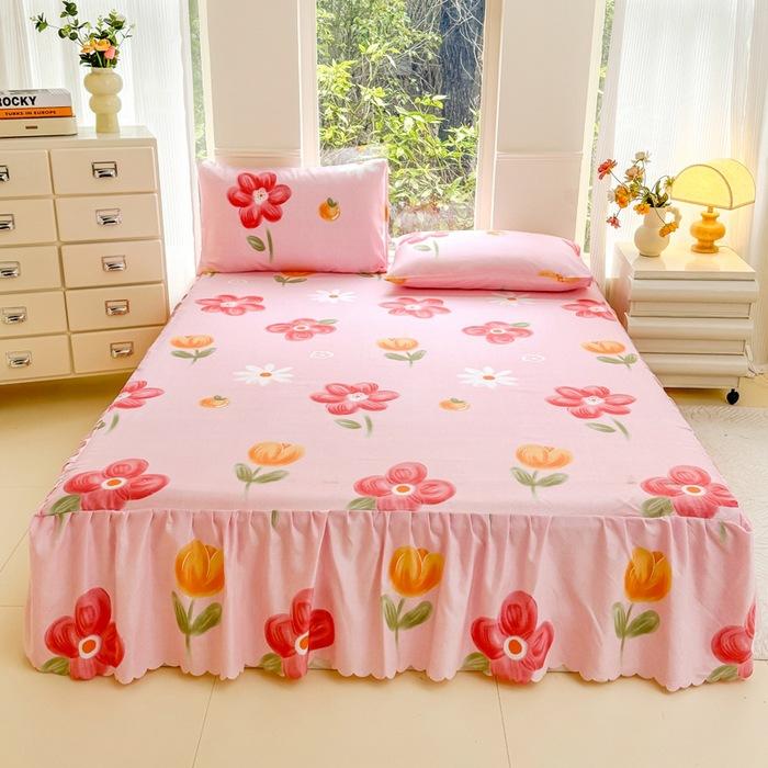 3pcs Bed Skirt Set Anti-slip Bed Skirt Bed Cover Full Bed Skirt Set Dust-proof Bed Sheet Bed Surround Bed Cover Mattress Protective Cover Bedding Set