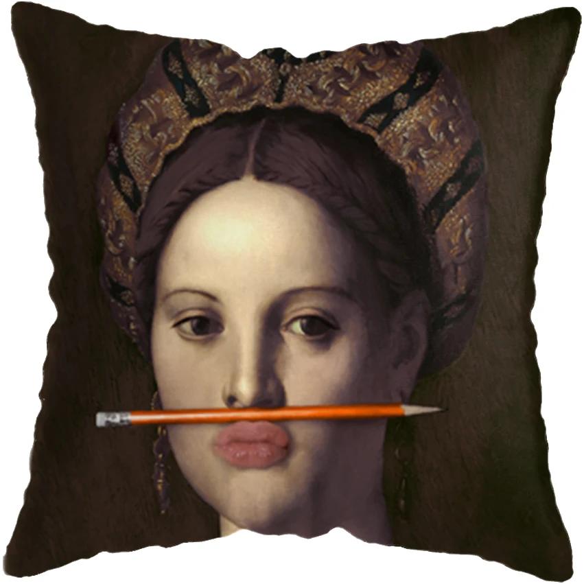 Huse de pernă pictură cu figuri amuzante europene clasice, husă de pernă, decor pentru casă, figură amuzantă suflând bule, huse de pernă