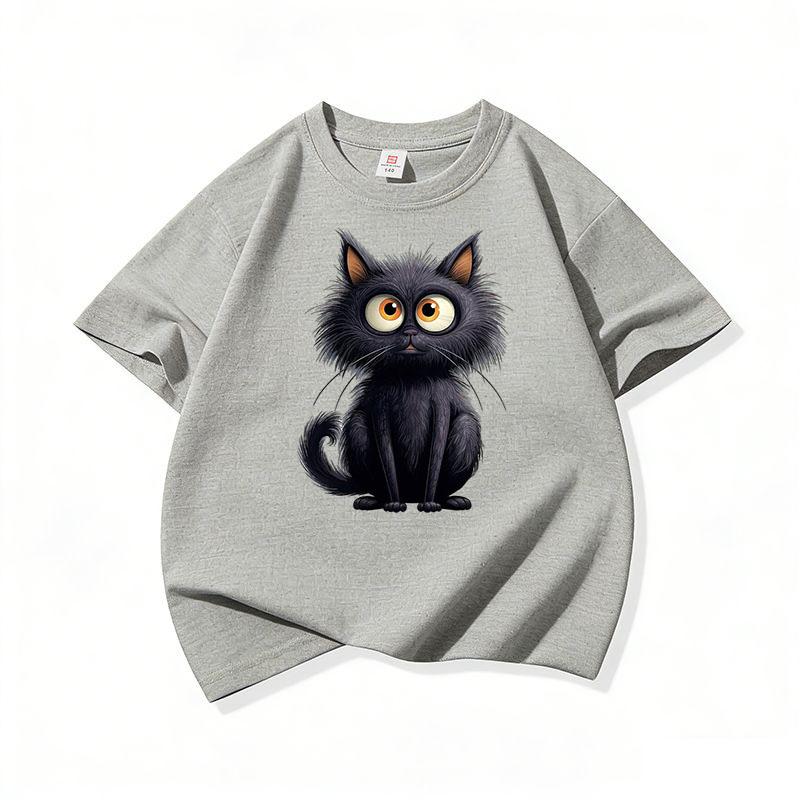 Cute Black Cat Graphic Tee Kids 100 Cotton Crew Neck Casual Breathable T Shirt Short Sleeve Muticolor Tops For Sweet Girls Boys