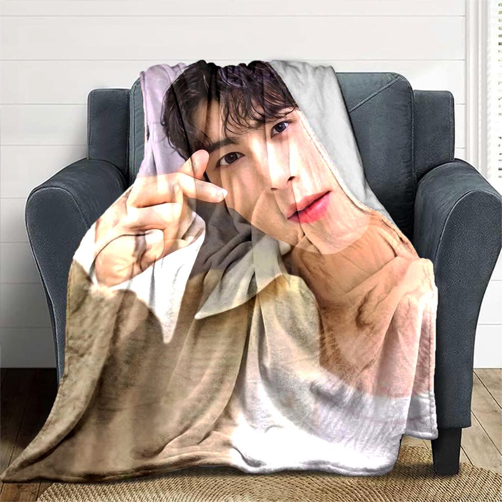 1Pc Cha Eunwoo Blanket Soft Comfortable Polyester Blanket All Seasons Use Suitable Bedroom Office Outdoor Ideal Christmas Gift Choice Print Home Blank