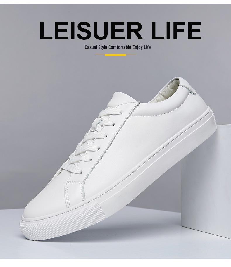 Men's Casual White Cowhide Shoes - Versatile Korean Style, Small Round Toe, Plus Size Trend
