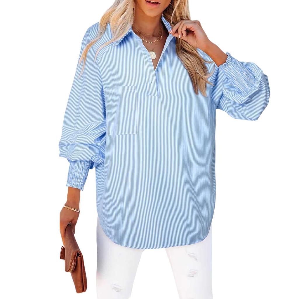 Dámská košile s dlouhým rukávem, jednobarevná, pruhovaná, ležérní, volný top