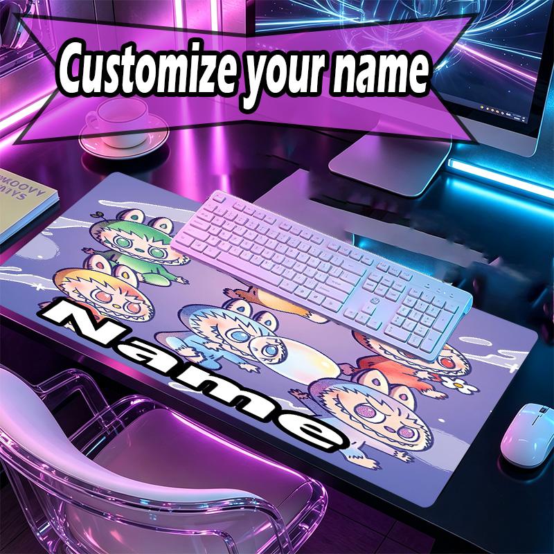 Custom Name Personalized Labubu Pattern Mousepad, Laptop PC Desk Mat, Decorative Desk Mat for Home Keyboard Pad Gift
