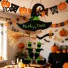 Witch Hat Wall Decor Halloween Boot Sign, Hanging Trick or Treat Decoration Entrance for Home Room, Wooden Front Door Hanger Holiday
