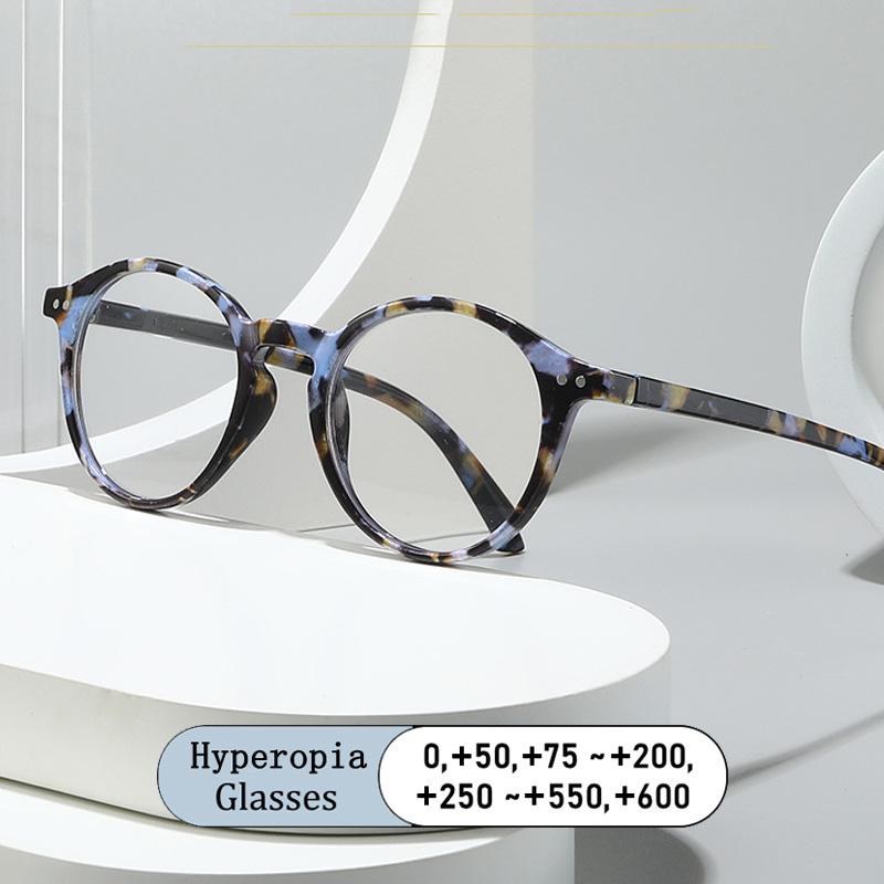 New Fashion Round Print Flower Women Reading Glasses Photochromic Anti Blue Light Hyperopia Eyeglass Frame