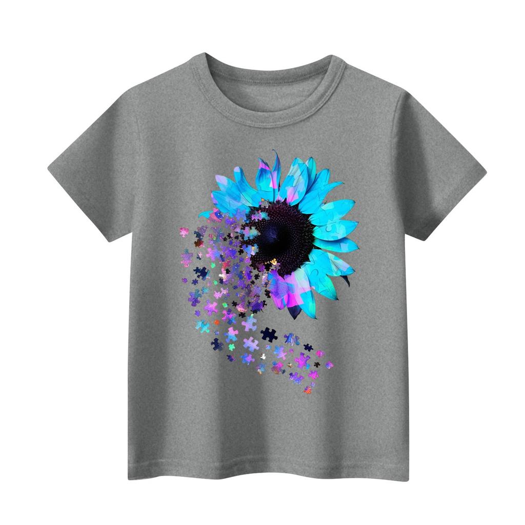 Children's Round Neck Casual Floral Small Print Short Sleeve T-shirt Top