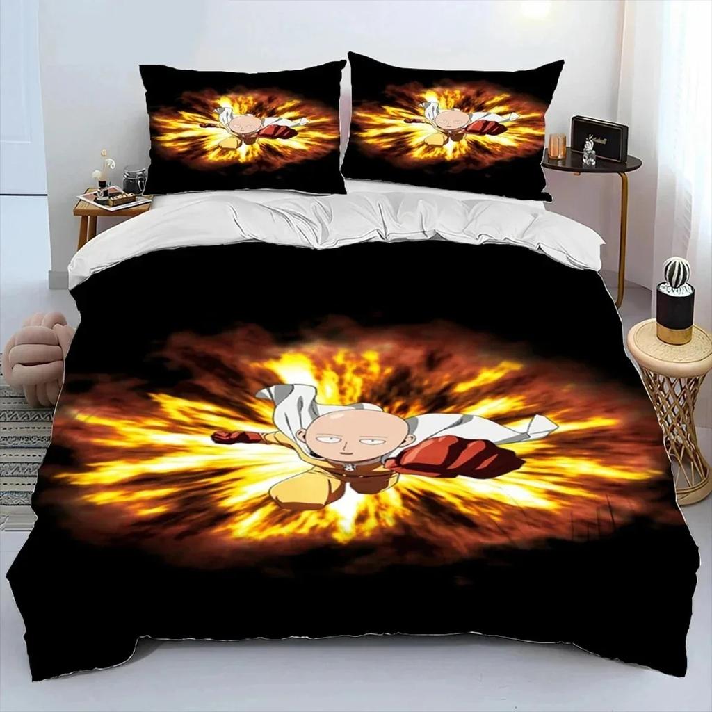 Anime One-Punch Man Saitama Sängkläder Set Påslakan Sängset Täcke Örngott King Queen Twin Storlek Pojkar Flickor Vuxna