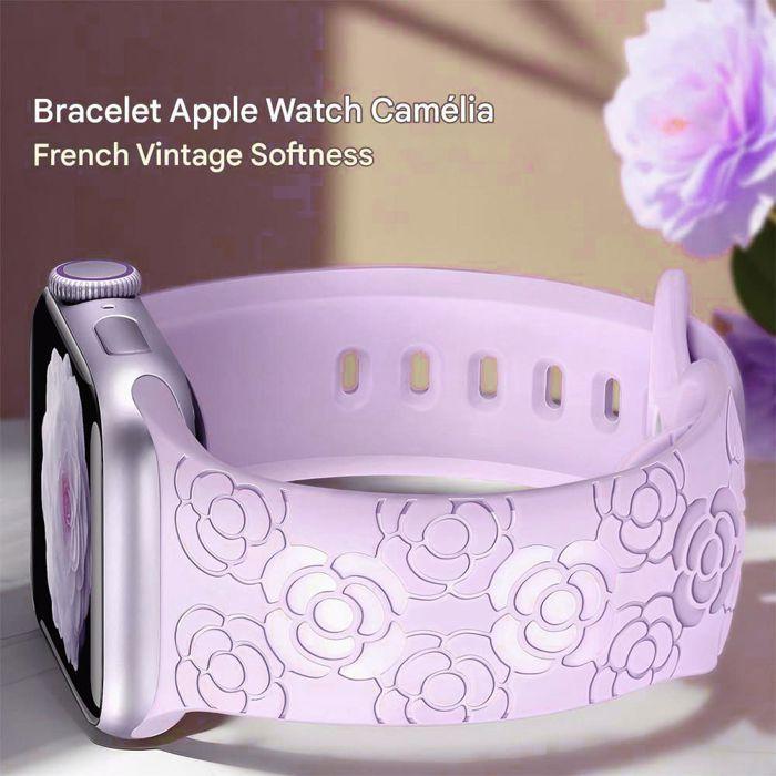 Bracelet pour Apple Watch Series Ultra 2/3, 11, 10, 9 8 SE 7 6 5 4 3 2 1 46mm-45mm-44mm-42mm-49mm Silicone Motif Floral Lavande