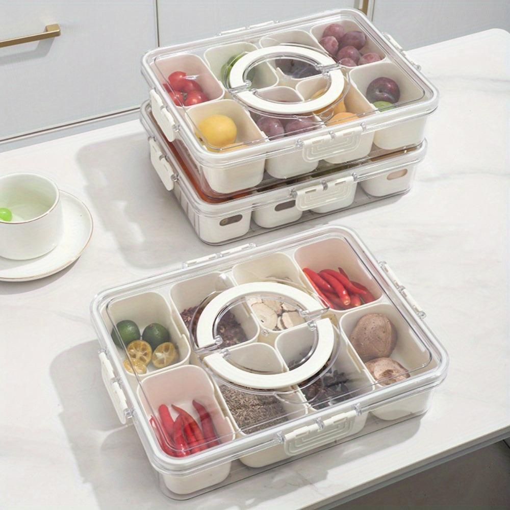 1Pack Kitchen Plastic Seasoning Storage Box with Lid and Handle Spice Storage Container Multifunctional 8 Grids Storage Box