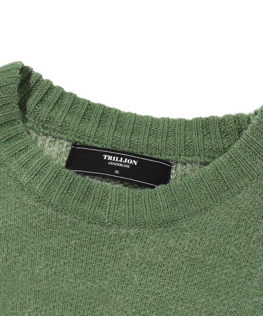 TRILLION Hairy Graphic Logo Oversized Jacquard Knit (Green)