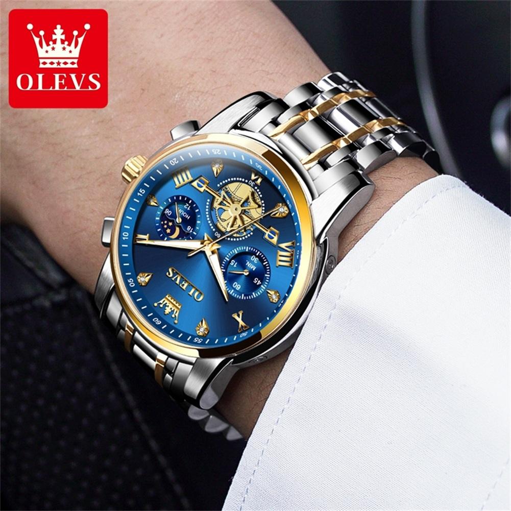 OLEVS 2856 Men's Watches Classic Multifunctional Fltwheel Chronograph Original Quartz Wristwatch Moon Phase 24 Hour Waterproof