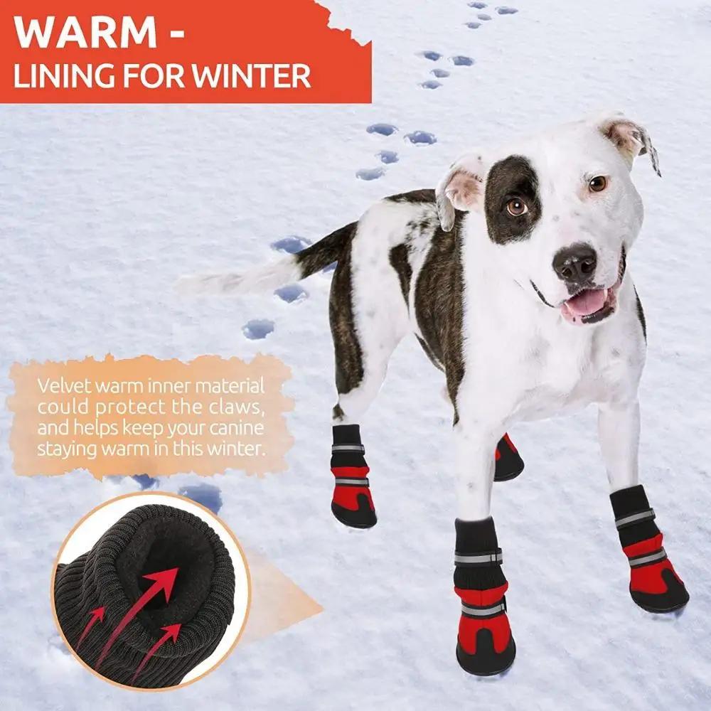 JBTP New 4Pcs Waterproof  Reflective Dog Boots Winter Pet Dog Shoes Outdoor Puppy Snow Dog Booties Anti-Slip Socks Paw Protector