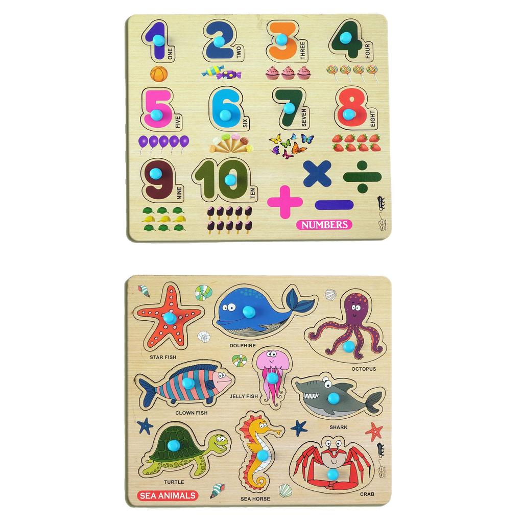 Bit Feex Kids Fort Pre Nursery Educational Jigsaw Puzzles for Adults kids Learning Toys Kit Board Game 2 pcs Set of Numbers & Animals. Educational Toy