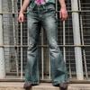 Men Fashion Loose Denim Straight Trouser Distressed Jeans Long Flare Pants